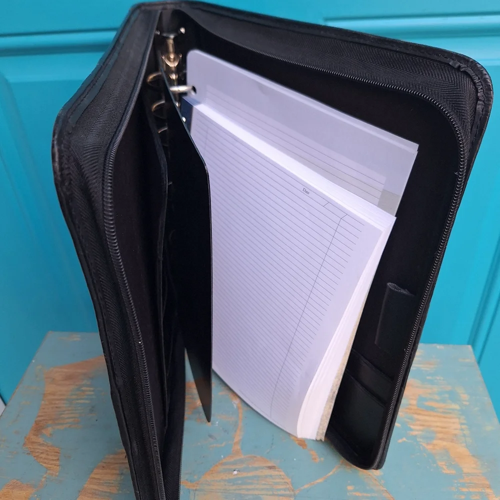 Leather Binder Daytimer Journal Day Planner Zipper Notebook Holder Folder Attach